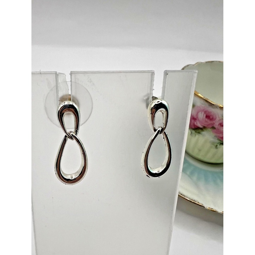 Signed‎ Monet Silver Teardrop Earrings Vintage Minimalist Drop Earrings Small